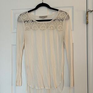 LOFT Cream Lace Detail Long Sleeve Top